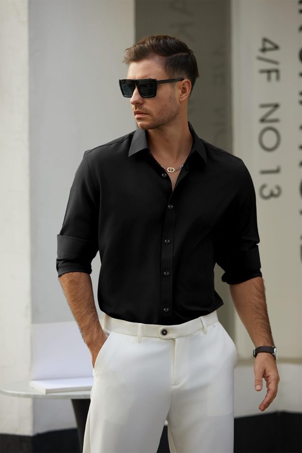 Men's Dress Shirts Solid Wrinkle-Free Long Sleeve Button Down Shirt Regular Fit Formal Shirts