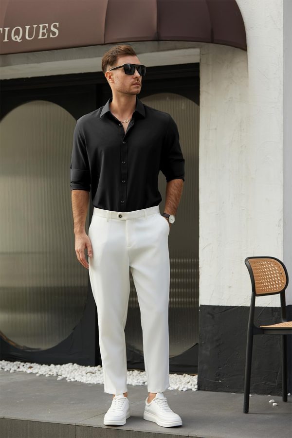 Men's Dress Shirts Solid Wrinkle-Free Long Sleeve Button Down Shirt Regular Fit Formal Shirts