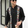Mexican Shirts for Men Guayabera Embroidered Traditional Fiesta Button Up Mandarin Collared Long Sleeve Shirt