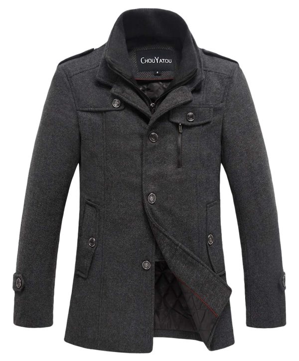 Men's Winter Stylish Wool Blend Single Breasted Military Peacoat