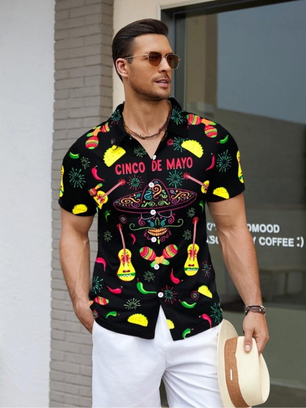 Cinco De Mayo Shirts for Men Mexico Button Down Shirt Hawaiian Tropical Tees Summer Short Sleeve Outfit