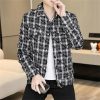 Men Spring Retro Plaid Jacket Social Streetwear Coats Versatile Ripped Jacket