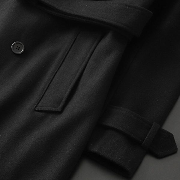 Men'S Warm Trench Coat Wool Blend Slim Fit Top Coat Winter Double Breasted Business Overcoat With Belt