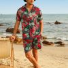 Men's Flower Hawaiian Sets Casual Short Sleeve Shirt and Shorts Suits Outfits with Bucket Hats