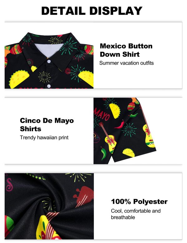 Cinco De Mayo Shirts for Men Mexico Button Down Shirt Hawaiian Tropical Tees Summer Short Sleeve Outfit