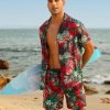 Men's Flower Hawaiian Sets Casual Short Sleeve Shirt and Shorts Suits Outfits with Bucket Hats
