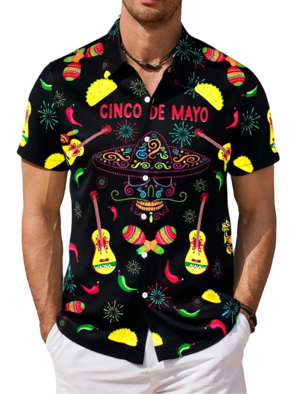 Cinco De Mayo Shirts for Men Mexico Button Down Shirt Hawaiian Tropical Tees Summer Short Sleeve Outfit