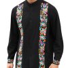 Mexican Shirts for Men Guayabera Embroidered Traditional Fiesta Button Up Mandarin Collared Long Sleeve Shirt