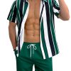 Men's Hawaiian Shirt Set Tropical Print Striped Button Down Hawaiian Shirt and Shorts 2 Piece Outfits