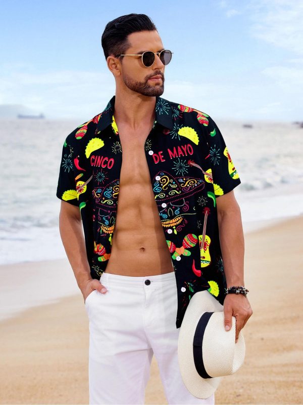 Cinco De Mayo Shirts for Men Mexico Button Down Shirt Hawaiian Tropical Tees Summer Short Sleeve Outfit