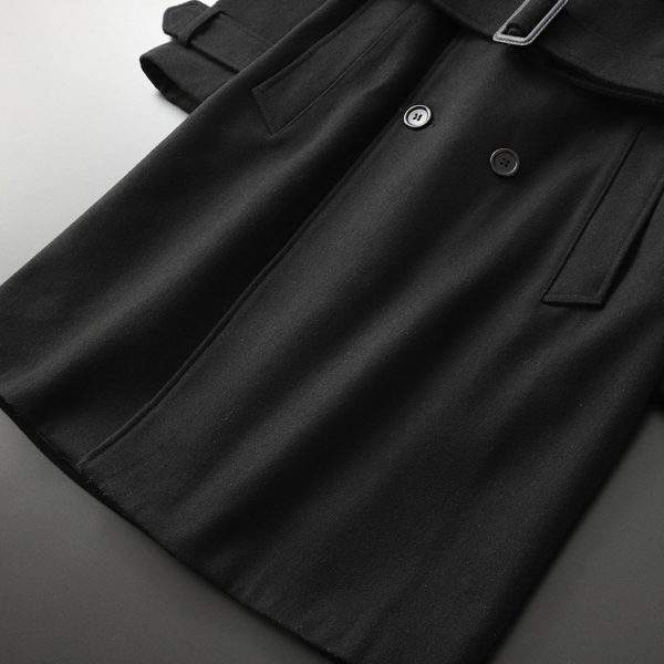 Men'S Warm Trench Coat Wool Blend Slim Fit Top Coat Winter Double Breasted Business Overcoat With Belt