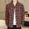 Men Spring Retro Plaid Jacket Social Streetwear Coats Versatile Ripped Jacket