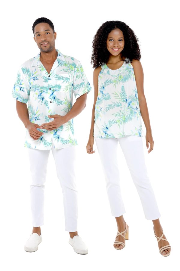 Matchable Couple Hawaiian Luau Shirt or Tank Top in Orchid Breeze