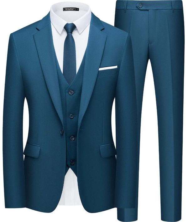 Men’s Slim Fit Suit One Button 3-Piece Blazer Dress Business Wedding Party Jacket Vest & Pant