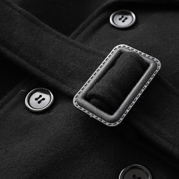 Men'S Warm Trench Coat Wool Blend Slim Fit Top Coat Winter Double Breasted Business Overcoat With Belt