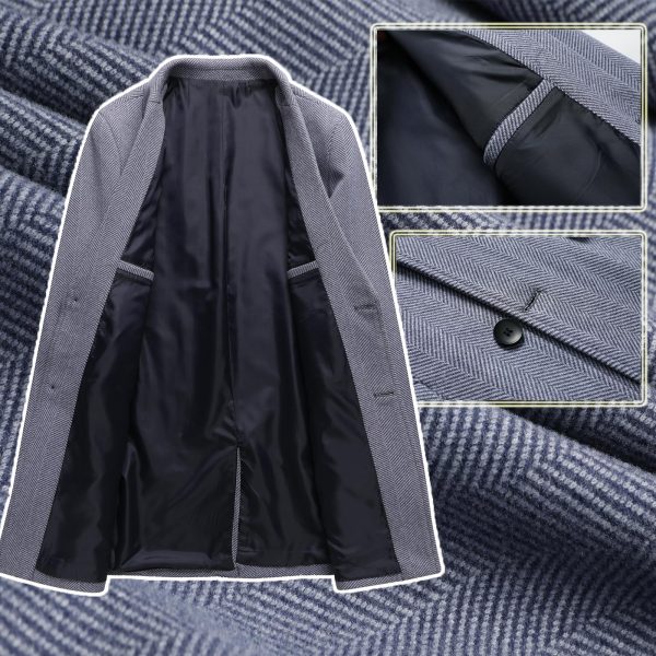 Men's Wool Blend Coat with Detachable Scarfs Herringbone Jackets Casual Blazer Pea Coat Autumn Warm Trench Overcoat