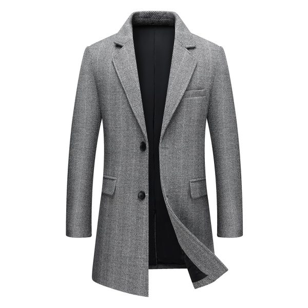 Men's Herringbone Wool Blend Coat Jackets Casual Notched Lapel Blazer Pea Coat Autumn Winter Warm Trench Overcoat