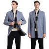 Men's Wool Blend Coat with Detachable Scarfs Herringbone Jackets Casual Blazer Pea Coat Autumn Warm Trench Overcoat