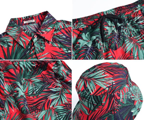 Men's Flower Hawaiian Sets Casual Short Sleeve Shirt and Shorts Suits Outfits with Bucket Hats