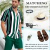 Men's Hawaiian Shirt Set Tropical Print Striped Button Down Hawaiian Shirt and Shorts 2 Piece Outfits