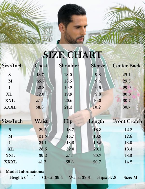 Men's Hawaiian Shirt Set Tropical Print Striped Button Down Hawaiian Shirt and Shorts 2 Piece Outfits