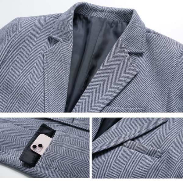 Men's Wool Blend Coat with Detachable Scarfs Herringbone Jackets Casual Blazer Pea Coat Autumn Warm Trench Overcoat