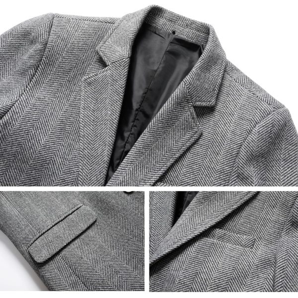 Men's Herringbone Wool Blend Coat Jackets Casual Notched Lapel Blazer Pea Coat Autumn Winter Warm Trench Overcoat
